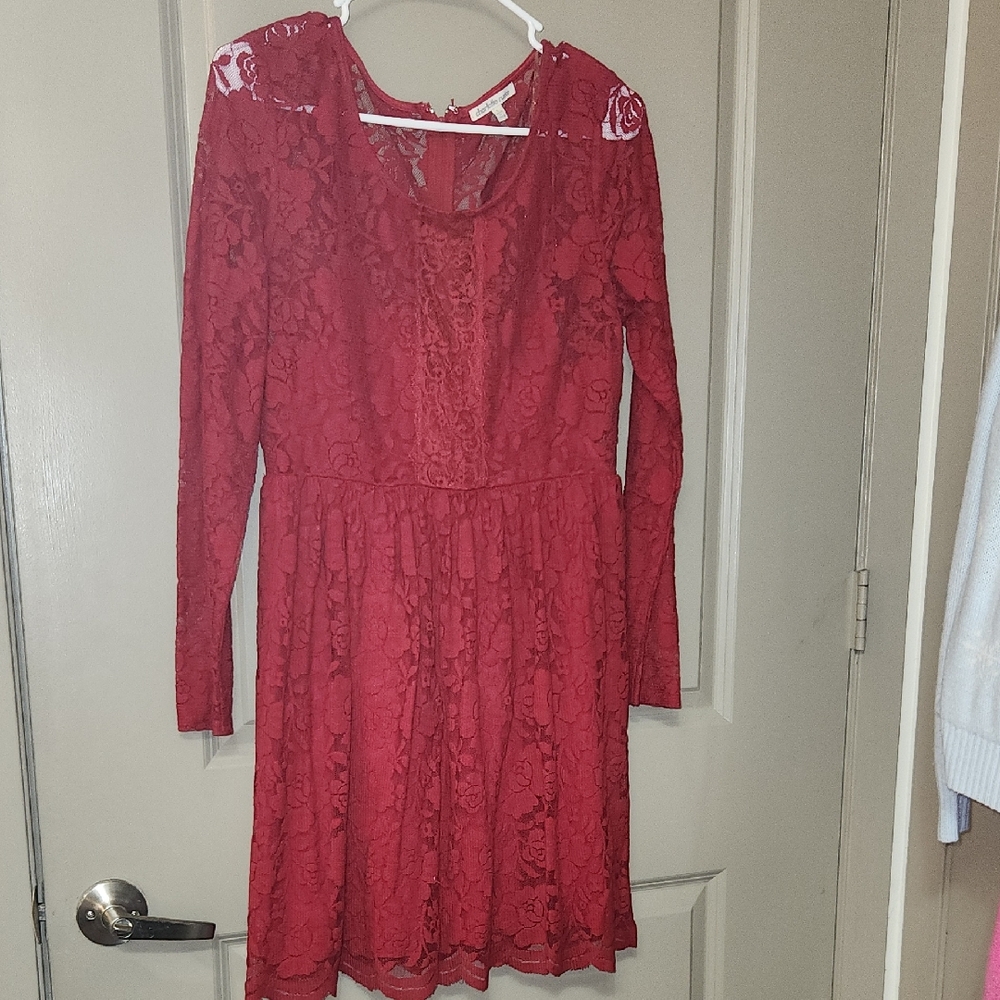 Charlotte Russe Red Lace Long Sleeve Dress
